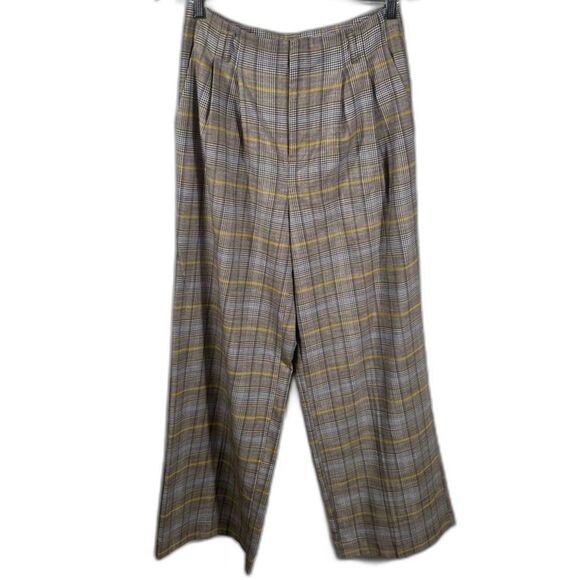 A New Day Brown Plaid Stripe Wide-Leg Loose Fitting Pants Size 6 Business Casual - Picture 1 of 16